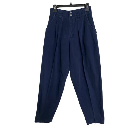 Vintage Esprit Sport Pleated High Waist Cotton Trousers Navy Blue Modern Size S - Picture 1 of 9